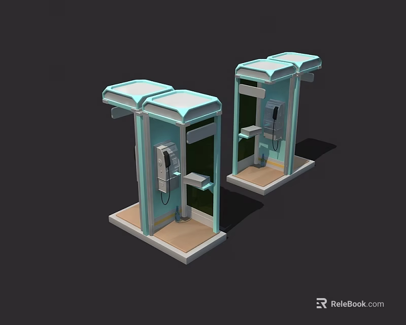 Two Modern Public Phone Booths With Glass Enclosure And Telephone Equipment 3d model 