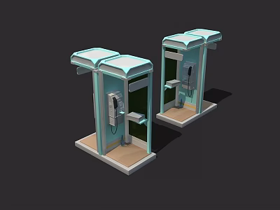 Two Modern Public Phone Booths With Glass Enclosure And Telephone Equipment 3d model