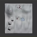 Cartoon Snowy Scene with Small Red Roof Houses Snowy Mountain Red Trees and Ice Patch