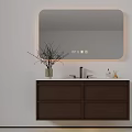 Modern Bathroom Vanity with Illuminated Mirror Digital Display and Brown Cabinet
