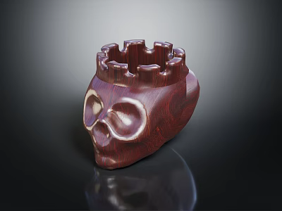 Wooden Skull Shaped Decorative Ornament Set With Crown Top And Glossy Finish 3d model