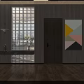 Modern Lobby Interior With Wooden Flooring Walls Circular Decor Green Plant And Bench