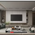 Modern Living Room Interior With Large Screen TV Sofa Coffee Table Green Plants And Bookshelves