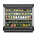 Upright Commercial Display Freezer With Shelves And Various Food Items
