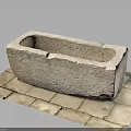 Rectangular Stone Trough With Natural Texture On Stone Slab Base 3d model