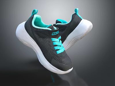 Black Mesh Sneakers With Turquoise Laces And White Sole For Casual Wear 3d model