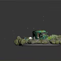 Vintage Green Truck Miniature Scene With Surrounding Rocks And Lush Plants