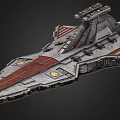 Sci-Fi Starship with Gray and Red Stripes Detailed Structure in Interstellar Space 3d model