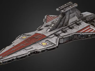 Sci-Fi Starship with Gray and Red Stripes Detailed Structure in Interstellar Space 3d model