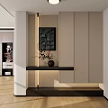 Modern Entryway Hallway With Minimalist Wall Design Decorative Art Console Table Vase And Recessed Lighting