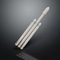 White Rocket Model With Multiple Boosters On Dark Reflective Background 3d model