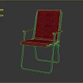 Folding Leisure Chair With Red Cushioned Seat Green Metal Frame And Wooden Armrests