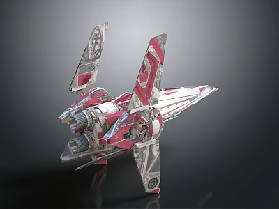 Futuristic Red And White Sci Fi Spaceship Model With Detailed Wings And Engines 3d model