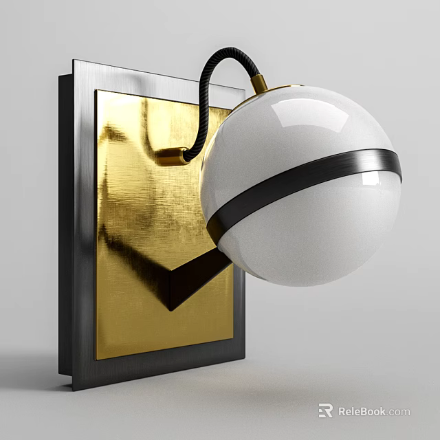 Modern White Globe Wall Lamp With Black Stripe And Gold Panel Design 3d model 