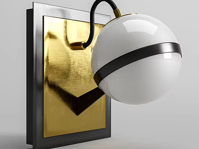 Modern White Globe Wall Lamp With Black Stripe And Gold Panel Design 3d model