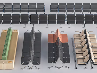 Diverse Public Chairs With Metal Frames And Various Design Styles For Public Areas 3d model