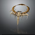 Unique Decorative Fashion Headpiece Featuring Golden Curved Ring Spiked White Accents Metallic Leather Design