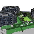 Modern Multi storey Residential Buildings With Glass Facades And Landscaped Courtyard Garden Area
