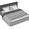 Double Bed with Dark Headboard White Pillows and Gray Bedding in Modern Interior 3d model