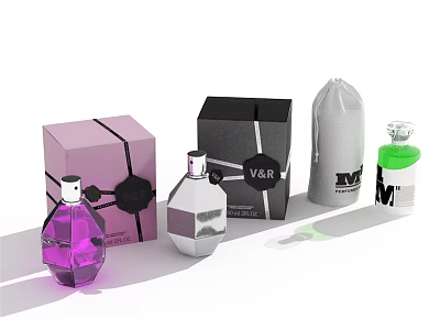 Perfume Cosmetics Display With Stylish Bottles Elegant Packaging Boxes Different Colors And Designs 3d model