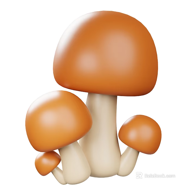 Fresh Orange Mushrooms With White Stems And Multiple Sizes As Vegetables 3d model 