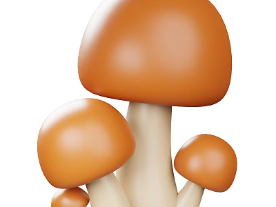 Fresh Orange Mushrooms With White Stems And Multiple Sizes As Vegetables 3d model