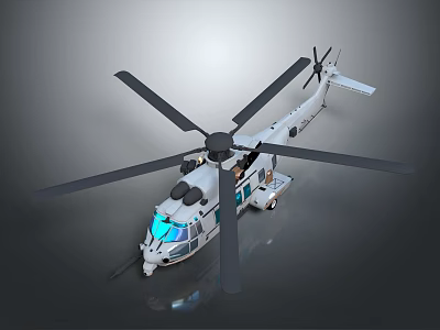 Detailed White Helicopter With Black Rotors And Blue Windows Design Model 3d model