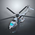 Detailed White Helicopter With Black Rotors And Blue Windows Design Model