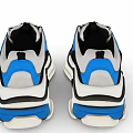 Modern Casual Sneakers with Gray Black Blue White Block Design Thick Sole Mesh Panel Details