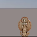 Elaborate Wooden Carving Buddha Statue Ornament Decoration Set With Crown And Circular Halo
