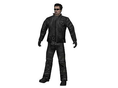 Man Wearing Black Leather Jacket Black Pants And Sunglasses Standing Pose 3d model