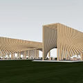 Modern Pavilion Curved Corridor Curved Landscape Structure Curved Sloping Roof Landscape Pavilion Catering Architecture Paddy Field Post Station 3d model