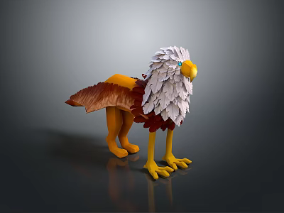 3D Designed Eagle Shaped Toy Figure With White Feathers Brown Wings Yellow Beak Claws 3d model