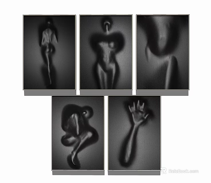 Five Abstract Black and White Human Silhouette Wall Art Pieces 3d model 