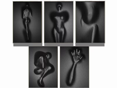 Five Abstract Black and White Human Silhouette Wall Art Pieces 3d model