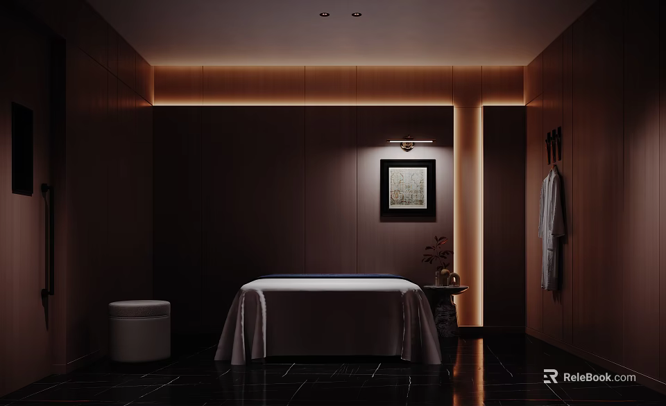 Luxurious SPA Room With Artwork Soft Lighting And Massage Table 3d model 