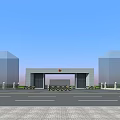 Entrance Gate With Red Lanterns Between Modern Buildings And Street Lamps