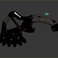 Decorative Mythical Axe Tool With Black Body Orange Patterns Flame Shaped Serrations And Green Tip