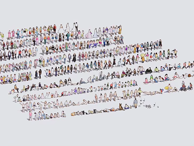 Diverse Group of People in Public Space with Various Activities 3d model