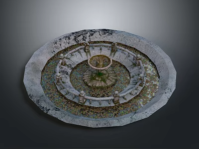 Ornate Circular Stone Fountain With Central Water Feature And Carved Details 3d model