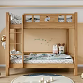 Wooden Bunk Bed in Cozy Kids Room with Letter Decor and Stuffed Toys