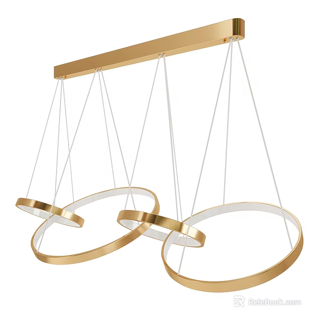 Modern Gold Metal Chandelier with Circular Rings and White Hanging Cords Stylish Contemporary Lighting Fixture 3d model 