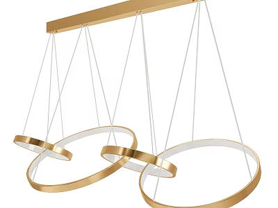 Modern Gold Metal Chandelier with Circular Rings and White Hanging Cords Stylish Contemporary Lighting Fixture 3d model