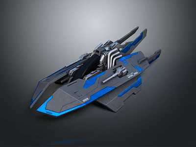 Sleek Sci Fi Spaceship Model With Blue Gray Accents And Thruster Design 3d model