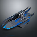 Sleek Sci Fi Spaceship Model With Blue Gray Accents And Thruster Design 3d model