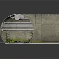 Industrial Tunnel Interior Featuring Metal Pipes Concrete Walls Ground Plants And Metal Structures