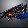 Futuristic Sci Fi Weapon With Advanced Metallic Design Blue Orange Lights On Blue Glowing Base