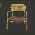 Stylish Leisure Chair With Wooden Frame Curved Armrests Rattan Backrest And Green Cushioned Seat
