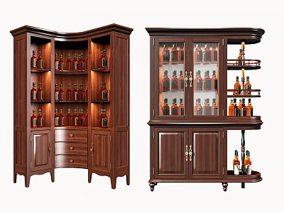 Wooden Wine Cabinet With Glass Doors Storage Shelves Bottles Display And Drawers 3d model