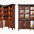 Wooden Wine Cabinet With Glass Doors Storage Shelves Bottles Display And Drawers